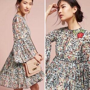 Anthropologie Floral Bell Sleeve Dress - Multicolor